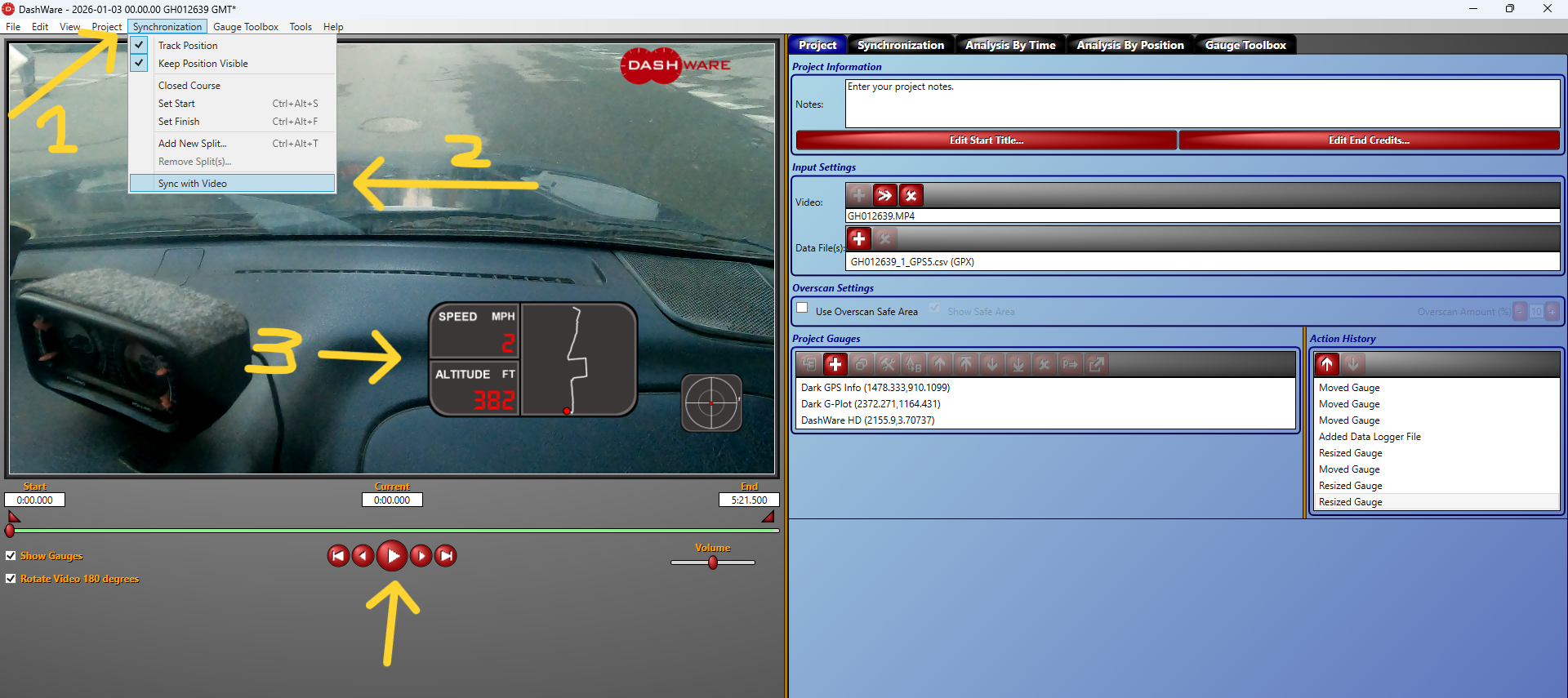 sincronizzare dati video e gpx con Dashware